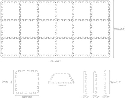 Yostrong® 18 Tiles Interlocking Puzzle Foam Baby Play Mat with Straight Edges for Playing - EVA Babies Crawling Mat | Rubber Floor Work Out Mats for Home Gym. Gray. YOC-Lb18S18