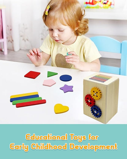 Wooden Sorting Toys Montessori Color & Shape Sorter Preschool Learning Activities Fine Motor Skills Sensory Toys for Toddlers 2-5 Birthday Gifts for Boys and Girls (Colorful-Cuboid)