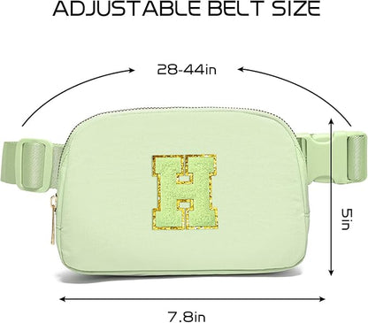 Gitus Gifts for 8 9 10 11 12 Year Old Girls Belt Bag Fanny Pack Crossbody Bags with Initial Letter Patch Cute Stuff Birthday Gifts for Teen Girls Women Personalized Trend Stuff (Light Green-H)