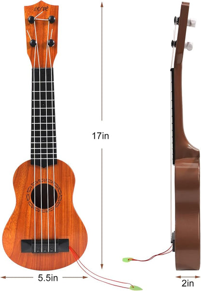 Raimy 17in Kids Ukulele Guitar - 4 Strings Mini Guitar Children Musical Instruments Educational Toys with Picks for Toddler Kids Boys Girls Beginner (Burlywood)