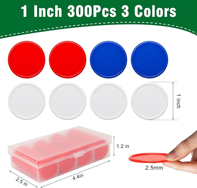 300Pcs 3 Colors Bingo Chips with Sorting Storage Box, 1 Inch Plastic Poker Chips Learning Counters, Counting Discs for Fun and Learning (1 inch)
