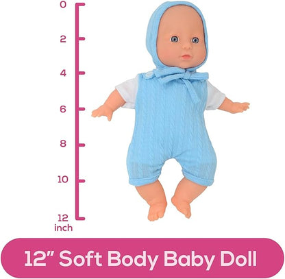 12 inch Realistic Baby Doll with Soft Body and Vinyl Head, Arms, and Legs, Beautiful Soft Baby Doll Dressed in a Matching Onesie and Hat – Packaged in a Gift Box– Ideal Size for Toddlers, Boys, Girls
