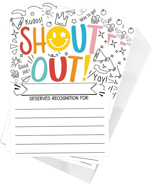 50Pcs Shout Out Card, Appreciation Cards for Teachers Students Employees Office Staff, Kudos Cards Team Classroom Good Behavior Incentive, Motivational Card for School or Workplace (Smiley Face)