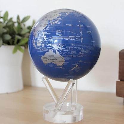 MOVA – Blue and Silver 4.5” Rotating Earth Sphere | Solar-Powered Desktop Decor for Offices, Study, or Gifting | No Batteries or Cords Needed