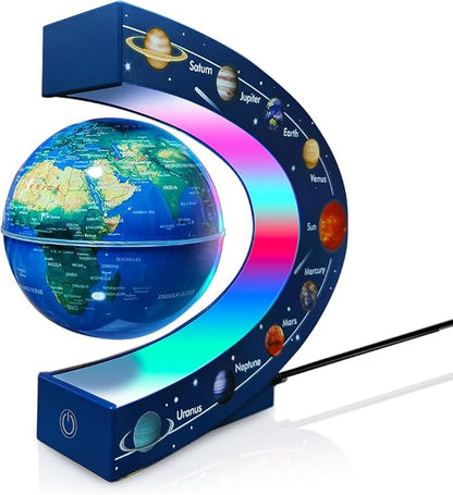 Magnetic Levitating Floating Globe with LED Lights, Cool Gadgets C Frame Globe Lamp for Men Father Husbands Boys Girls and Kids, Nine planetary solar systems Cool Tech Gift