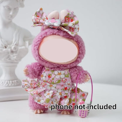 2-Piece Clothes for Labubu (NO Doll), Handmade Liberty Fabric Dress and Bow Set for 17CM Dolls, Cute Outfit Accessories (PAYSANNE-Blossom)