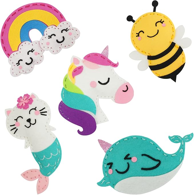 Cymbana Kids Sewing Kit Make Your Own Creative Felt Plush Animals Toy Craft Art Set for Beginners, Girls Gifts for Children 6+