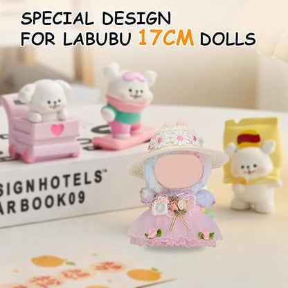17cm Doll Clothes Set, Premium Jeans & Knitted Sweater Outfit for 17cm 15cm Dolls, Cute Dress Up Fashion, No Doll Included (Flower, 17cm/15cm)