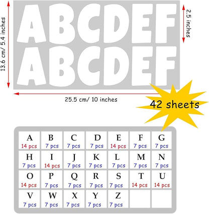 Bemeol 42 Sheets 504 Pieces Letter Stickers Bulletin Board Letters 2.5 Inch Self Adhesive Alphabet Sticker Letters for Poster Board Classroom Crafts Home Decor(White)