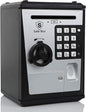Toy Safe Box, Electronic ATM Piggy Bank, Money Coin Savings Bank, Finger Print Scanner Lock, Great Gift for Children Kids (Silver/Black)