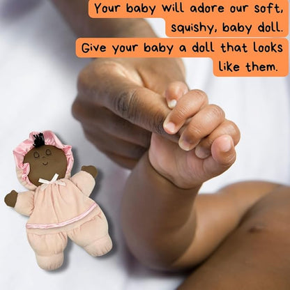 Soft Baby Doll, Black Hair, Brown Skin, Multiracial Soft Dolly, No Hard Parts, 11' Tall