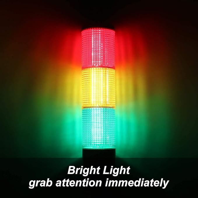 Tower Stack Lights, Industrial Warning Signal Lights Tower Lamps Column, Factory Workshop Safety RGB Signal Indicator, LED Andon Lights (110V, 3 Tiers, Without Sound)