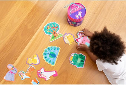 Crocodile Creek Let’s Begin Puzzle - Ten 2-Piece Beginner Puzzles for Ages 2 and Up - Heavy-Duty Storage Canister with Handle - Colorful Unicorns Design - Each Puzzle is 6" L x 4" H Finished