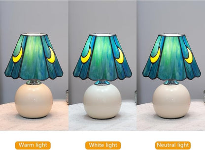 Mushroom Lamp-Small Bedside Table Lamp Tiffany Stained Glass, Nightstand Lamps for Bedroom, Living Room, Cafe, Bulb Included, Unique Aesthetic Home Decor(Sea Blue)
