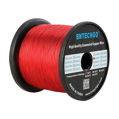 BNTECHGO 34 AWG Magnet Wire - Enameled Copper Wire - Enameled Magnet Winding Wire - 3.0 lb - 0.0063" Diameter 1 Spool Coil Red Temperature Rating 155℃ Widely Used for Transformers Inductors