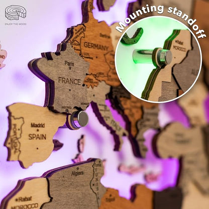 Enjoy The Wood 3D Wood World Map LED 3.0 Wall Art Modern Home Decor Gifts LED Lighting Wall Decor Housewarming Gift (Multicolor)