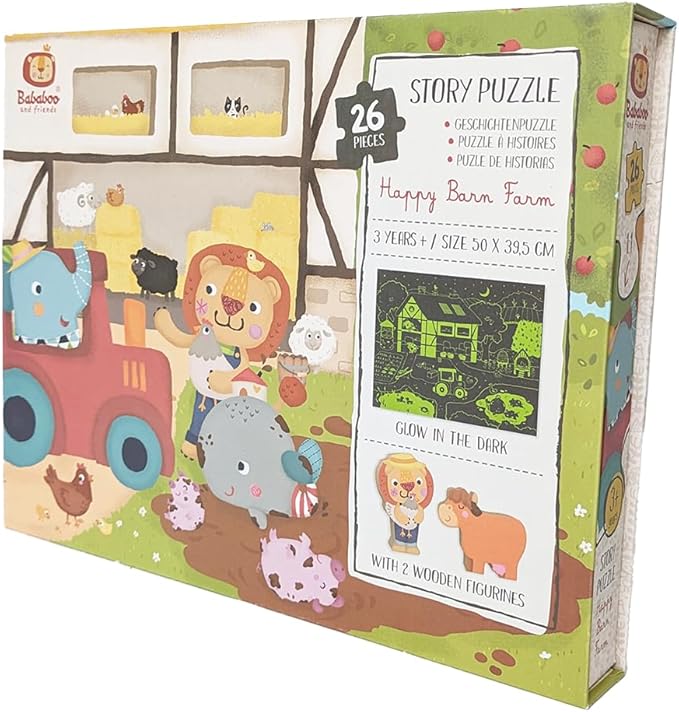 Happy Barn Farm Story Puzzle | 3+ Years | Size 20" x 15.5" | 26 Piece Set | 2 Figures and 2 Mini Puzzles Included | Glow in The Dark | Problem Solving | Puzzles Collection |