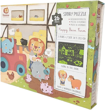 Happy Barn Farm Story Puzzle | 3+ Years | Size 20" x 15.5" | 26 Piece Set | 2 Figures and 2 Mini Puzzles Included | Glow in The Dark | Problem Solving | Puzzles Collection |