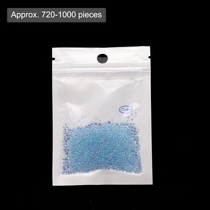 Iridescent Glass Tiny Bubble Beads, 0.4-3mm 10g No Hole Micro Mini Round Sky Blue Water Droplets Beads - Applications: for Resin Filler, Nail Art, Dollhouse Bath Tub