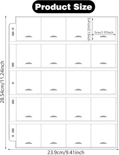 60 PCS 20-Pocket Thumb-Cut Coin Pages - Coin Pocket Pages for 2 x 2.1 Inch Cardboard Coin Holders, Collecting Sleeves for Coin Flips, 1000 Pockets for Coin Binder, Coin Collection Storage Supplies