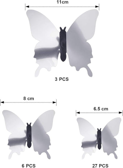 48 Pieces DIY Mirror Butterfly Combination 3D Butterfly Wall Stickers Decals Home Decoration