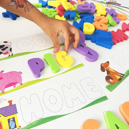 See & Spell Learning Educational Toys - Letters Match-up - CVC Word Builder Learn Alphabet in Game - 30 Double-Sided Flash Cards - Set 102pcs - Bath Foam Letters