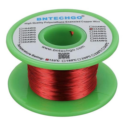 BNTECHGO 34 AWG Magnet Wire - Enameled Copper Wire - Enameled Magnet Winding Wire - 4 oz - 0.0063" Diameter 1 Spool Coil Red Temperature Rating 155℃ Widely Used for Transformers Inductors