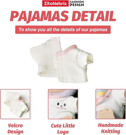 Cloth for Doll,4-Piece Clothes Outfit for 17cm ＆ 15cm (NO Doll) - White Shaped Velvet hat + Glasses + White Clothes + Pink Pinafore