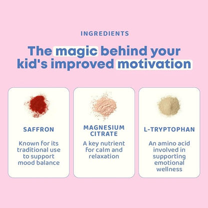 JoySpring Pixie Sticks with Saffron & GABA for Kids | Mood Balance Supplements for Kids | Sugar-Free Powder Candy New Flavor Cherry Lime (25 Servings)