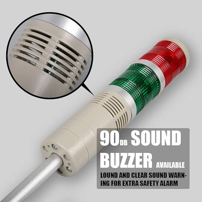 Industrial Signal Tower, LED Alarm with Flash Indicator, 2-Layer Stack Warning Light and Buzzer for Safety (110V/Sound/Steady ON)