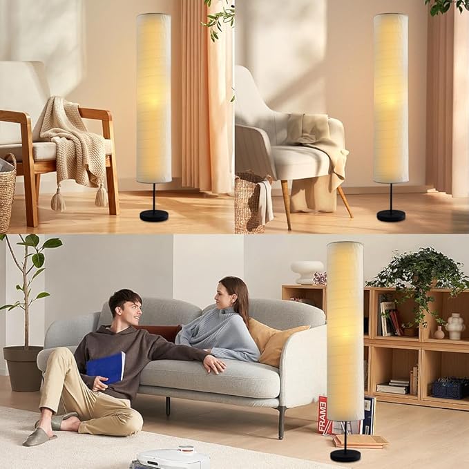 Paper Floor Lamp Floor Lamps Paper and Chrome Standing Lamp Room Decoration Festival Lantern Light Bedroom Dresser Living Kids Room College Dorm Coffee (White, 45.67"x8.66"x8.66")
