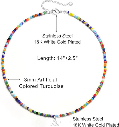 Yoosteel Colorful Beaded Initial Necklaces for Girls Gifts - Cute Initial Necklaces for Girls Kids Jewelry A-Z Letter Choker Necklace for Women Birthday Gifts for Teens Daughter Niece Granddaughter