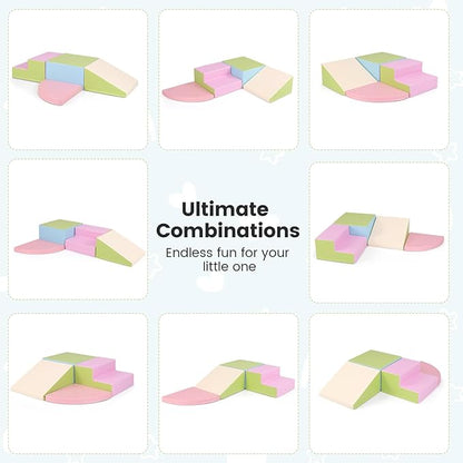 Costzon Climbing Toys for Toddlers, 4 Pieces Climb and Crawl Foam Kids Building Blocks for Children Development & Indoor Active Play, Soft Play Set for Newborn Infant Baby (Light Green & Blue & Pink)