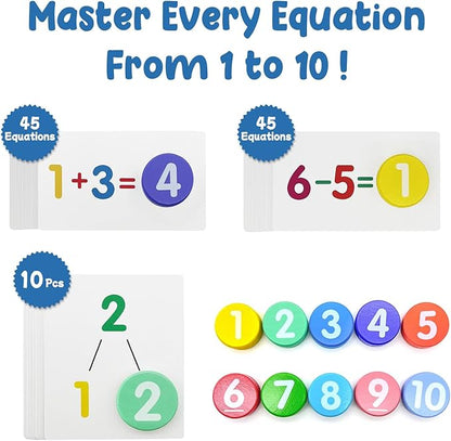 Math Flash Cards + Popper Fidget Board, Addition & Subtraction Times Table Chart, Counting Number Math Manipulatives Game, Educational Toy for Kindergarten Classroom Kids 1st 2nd 3rd