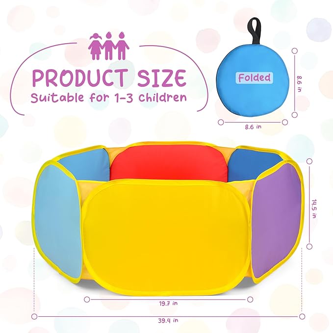 Eocolz Kids Ball Pit Large Pop Up Childrens Ball Pits Tent for Toddlers Playhouse Baby Crawl Playpen with Basketball Hoop and Zipper Storage Bag, Balls Not Included (1M Multicolor)