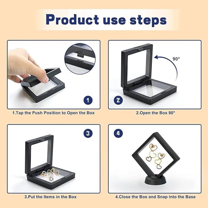 6 Pcs 3D Floating Display Case Frame Display Holder Stands Transparent PE Film Storage Box for Jewelry Challenge Coin Medal Antique 3.5 x 3.5 x 0.8 Inches (Style 1)