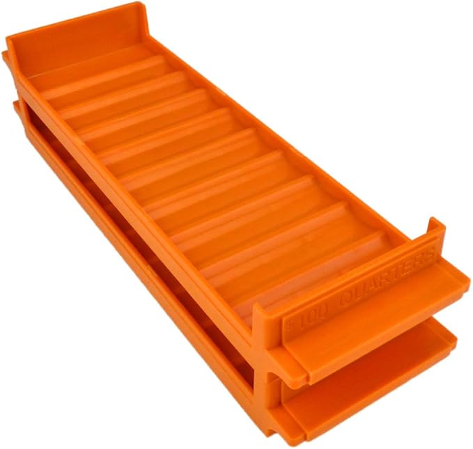 Rolled Coin Plastic Storage Tray, Quarters, Orange (1 Tray)