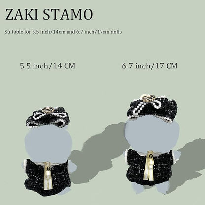 Clothes for Labubu,5 Sets Clothes Compatible with Labubu,Black Dress Outfit + Fake Glasses + Chain,Suitable for 17cm 14cm / 6.7in 5.5in Dolls Accessories