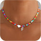 Colorful Initial Necklaces for Girls Women Kids - Teen Girls Gifts Trendy Beaded Initial Necklace Dainty Letter Gifts Choker Necklace for Girl Jewelry