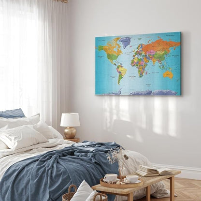 artgeist Canvas Wall Art Print World Map 35x24 in - 1pcs Picture with Acoustic Foam Sound Print Artwork Room Acoustics Soundproofing World Travel Map k-A-0104-b-d