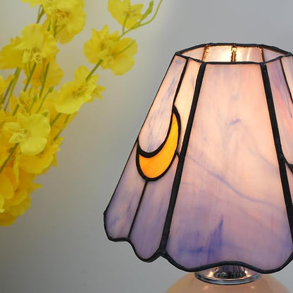 Mushroom Lamp Tiffany Stained Glass Moon lamp Cute Small Bedside Table Lamps for Living Room Home Decor,Girls Women Birthday Christmas Thanksgiving Day Gift,Pink Blue