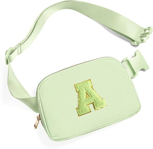 Gitus Gifts for 8 9 10 11 12 Year Old Girls Belt Bag Fanny Pack Crossbody Bags with Initial Letter Patch Cute Stuff Birthday Gifts for Teen Girls Women Personalized Trend Stuff (Light Green-A)