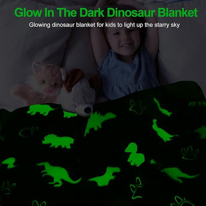 Dinosaur Blanket for Boys, Glow in The Dark Blanket for Kids, Kids Blanket for Boys, Toddler Blanket for Boys, Dinosaur Gifts for Boys/Kids, Soft Fleece Blanket Throw, Birthday Gifts 50"x60"
