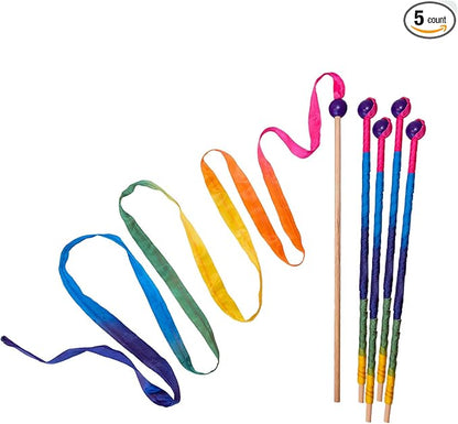 Sarah's Silks Rainbow Streamer - 8' Long Ribbon Wand for Kids, Pretend Play, Dance, Baton Stick Twirling, and Gymnastics Party Favors | 100% Silk and Wood Montessori and Waldorf Toys