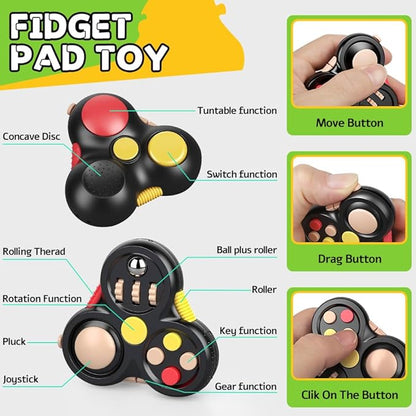 Fidget Toys Set for Adults, Sensory Pack with Fidget Slider, Fidget Cube, Spinner Toy, Keyboard Clicker Toy, Fidget Pad, Stress Relief Desk Gadget for Office, Birthday Gift Set
