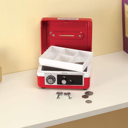 Custom Children’s Cash Box, Metal Piggy Bank Lockbox with Coin Slot, Red