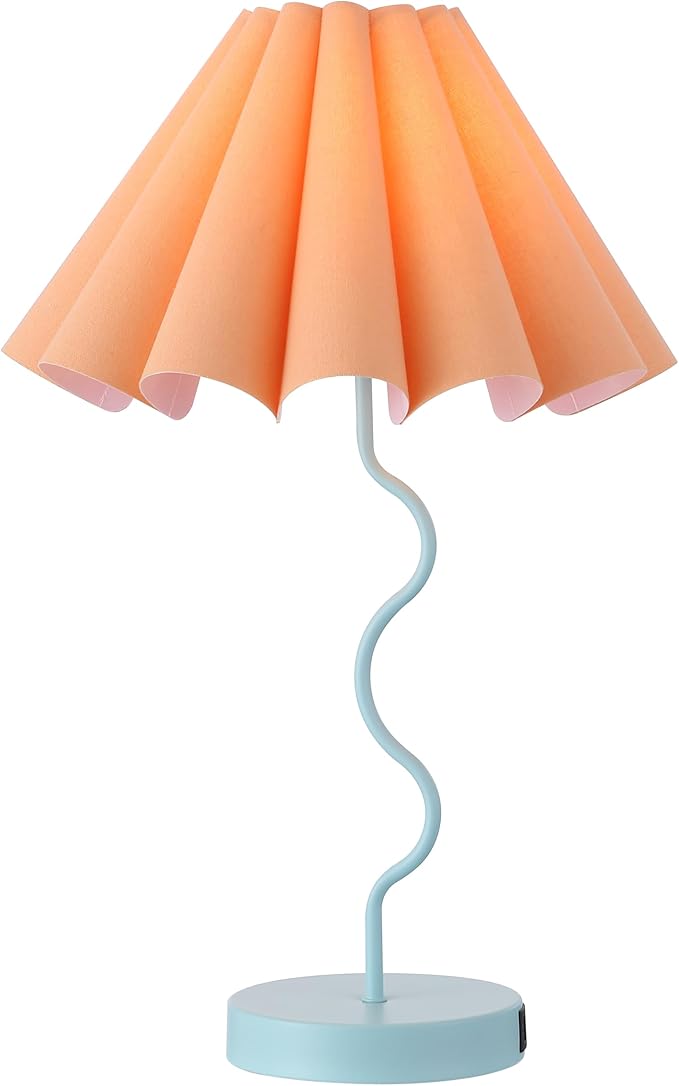 Table Lamps for Living Room - Blue and Orange Modern Dimmable Lamps with USB Port and Outlet