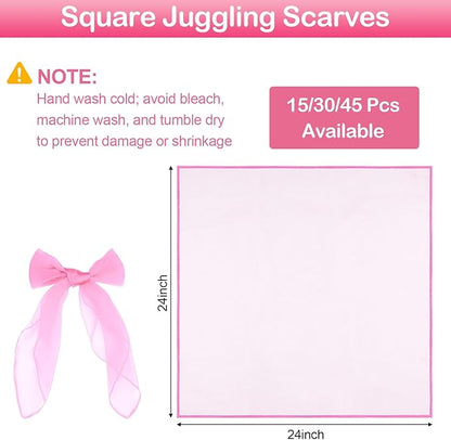 Scarves for Kids Play, 24 Inch Juggling Scarves, 15/30/45 Pcs available, Play Scarve for Toddlers, Dance, Magic Tricks