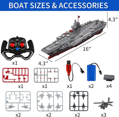 RC Boats for Kids 8-12, 16-inch Warship Battleship Aircraft Carrier with 2 Rechargeable Batteries, 15mph High Speed Remote Control Military Ship for Pool & Lake, Exhibits Model Gift for Boys