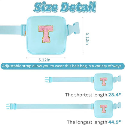 Mini Belt Bag Fanny Pack with Initials Letter Patch Small Crossbody Bags Cute Stuff Birthday Gifts for Teenager Girls Trendy Stuff for Teens - T,Blue